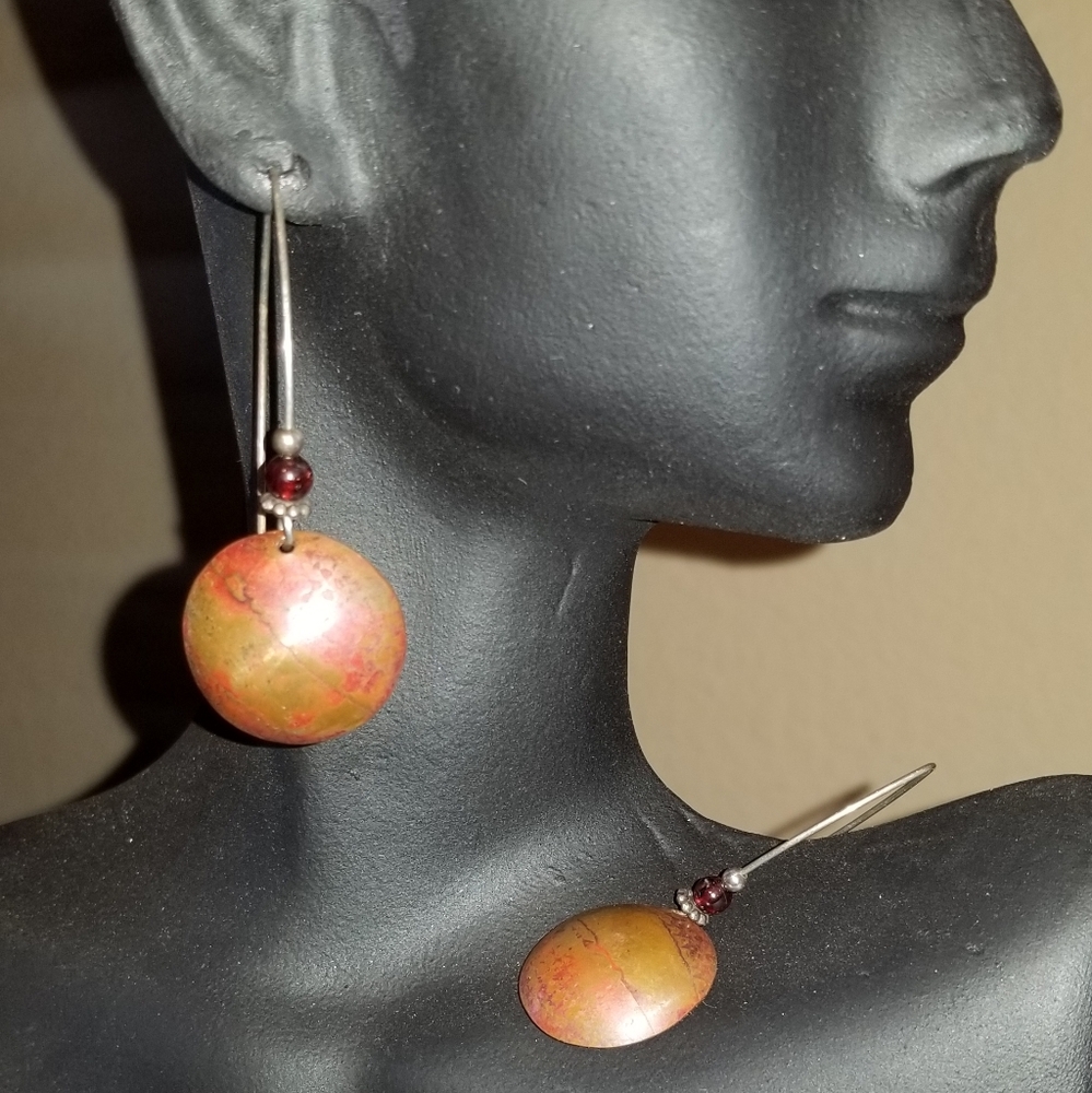 Earrings in Silver Garnet & Copper